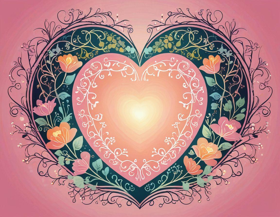 A whimsical illustration of a heart encased in a shield, symbolizing protection, surrounded by delicate flowers and intertwined vines. In the background, silhouettes of couples embracing, representing love and partnership. The shield should feature a glowing lock, indicating security while the heart radiates warmth and light, signifying affection. Include soft pastel colors for a romantic feel. vector art. vibrant colors.